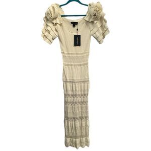 NEW Malandrino ivory knit crochet tiered rosette sleeve maxi dress size 44